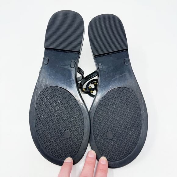 Tory Burch Black Jelly Mini Miller Sandals Size 7 EUC Thong Style T Logo Accent - Picture 6 of 9